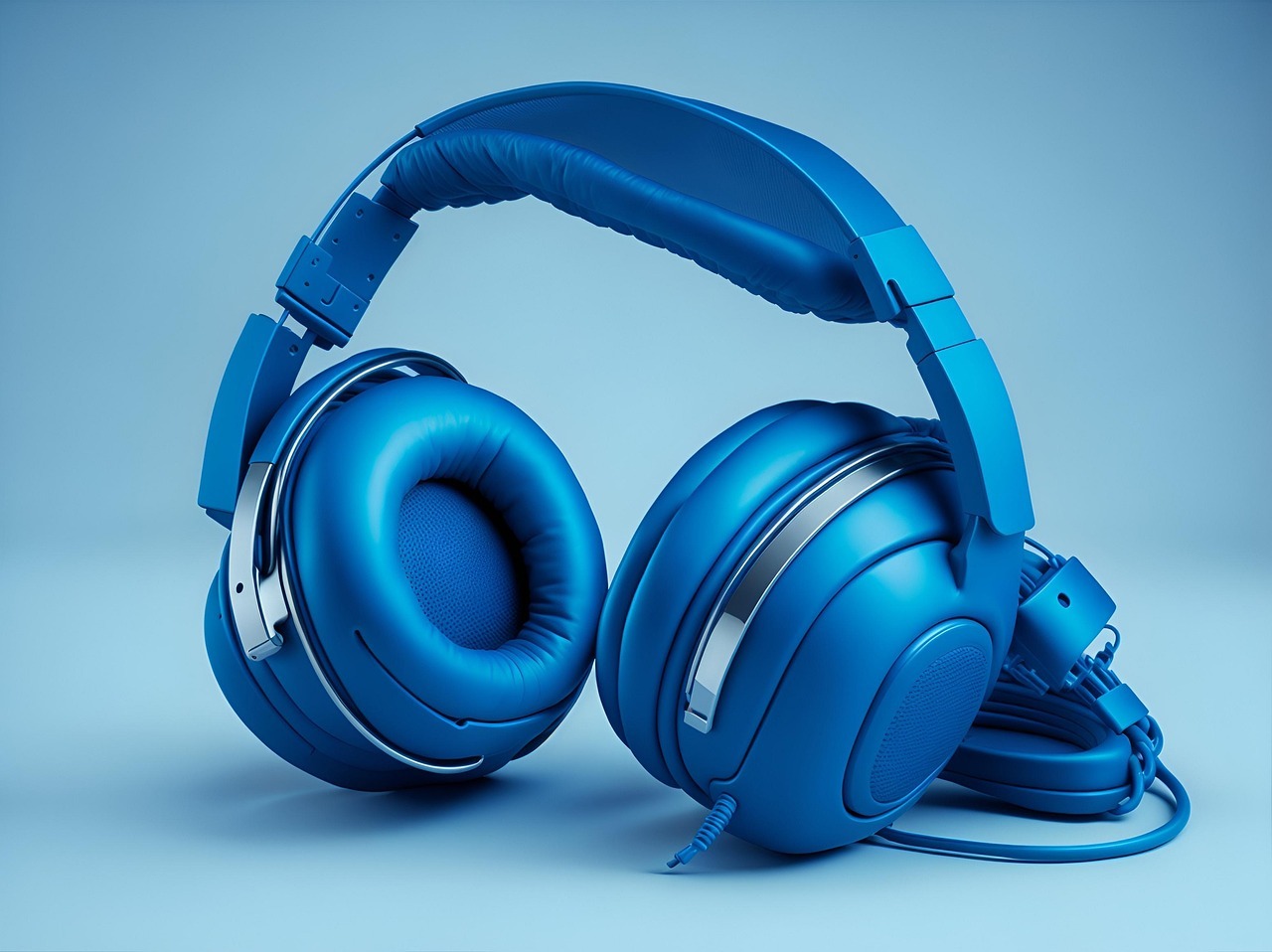 Blaue Kopfhörer mit Kabel
