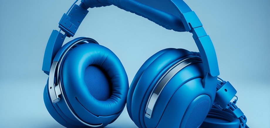 Blaue Kopfhörer mit Kabel