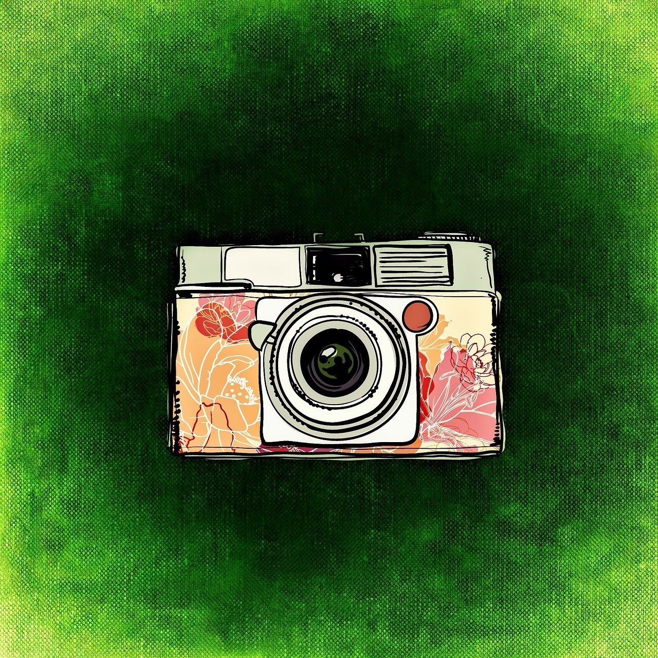 Fotoapparat Fotoapparat auf grünem Hintergrund